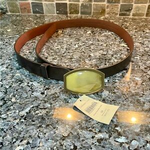 Coldwater Creek Black Leather Belt with Stone Buckle Size 2X/20-22